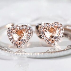 Champagne 18k rose golden plated heart stud earrings. New.